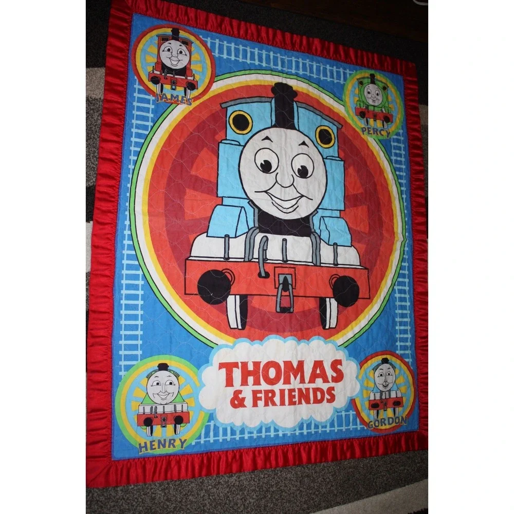 Vintage Thomas & Friends Quilted Toddler Blanket Colorful Trains Tank Engine